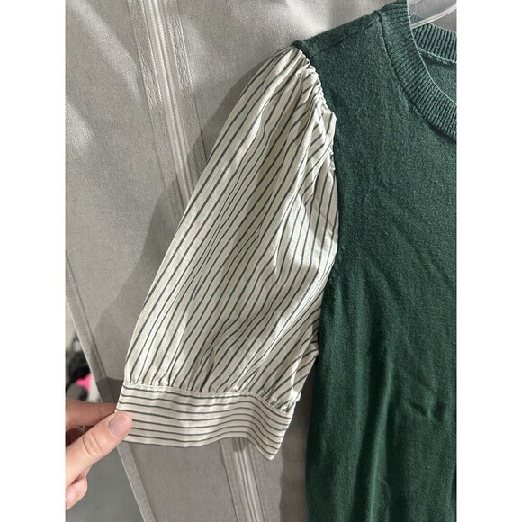 Loft‎ Striped Layered Mixed Media Poplin Short Sleeve Blouse Green Cotton Small - Picture 5 of 6